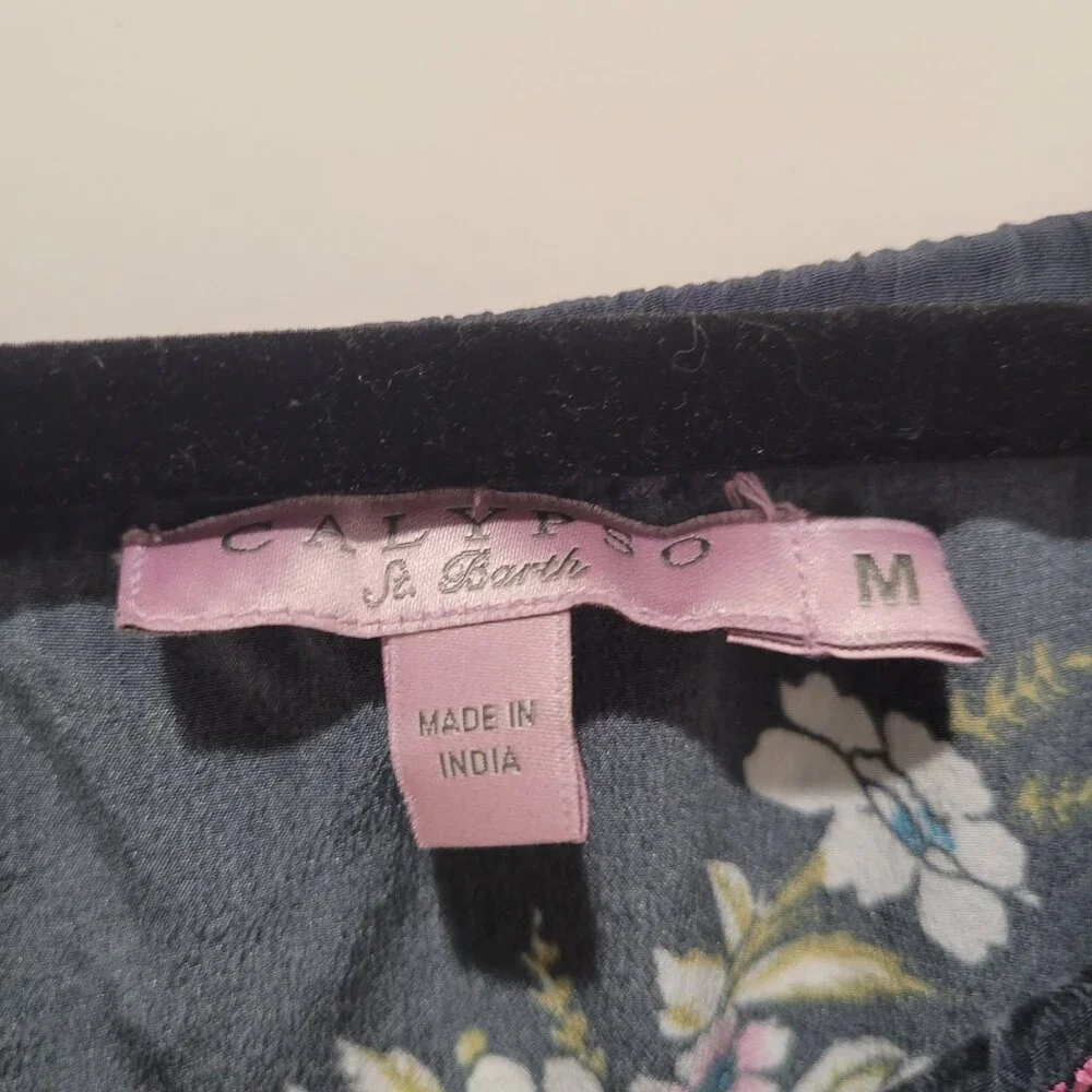 Calypso St. Barth Paisley Printed Silk Maxi Corded Skirt Nogi M Medium Navy Pink - Picture 7 of 8